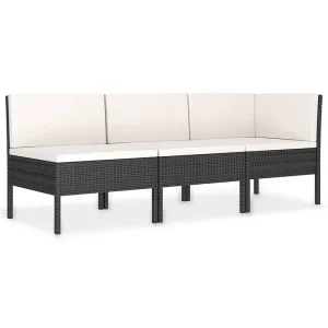 3-delige Loungeset met kussens poly rattan zwart 3-delige Loungeset met kussens poly rattan zwart