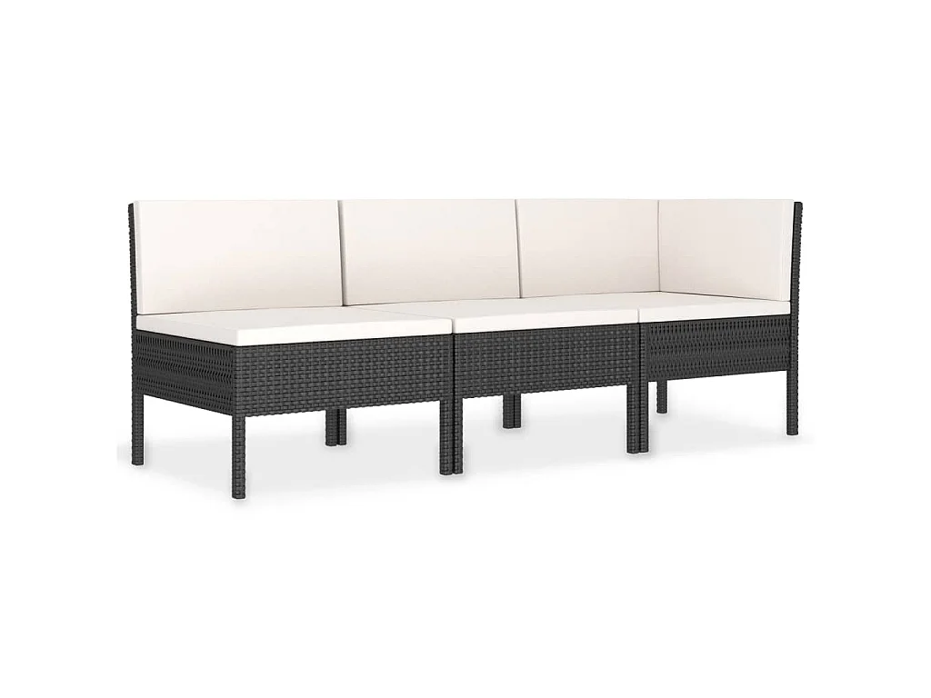 3-delige Loungeset met kussens poly rattan zwart