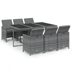 7-delige Tuinset met kussens poly rattan grijs 7-delige Tuinset met kussens poly rattan grijs