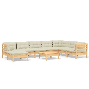 9-delige Loungeset met crèmekleurige kussens massief grenenhout 9-delige Loungeset met crèmekleurige kussens massief grenenhout