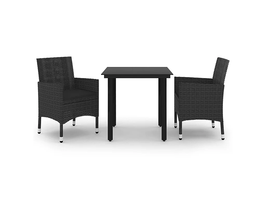3-delige Tuinset met kussens poly rattan en glas
