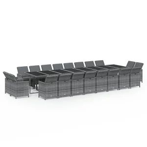 21-delige Tuinset met kussens poly rattan grijs