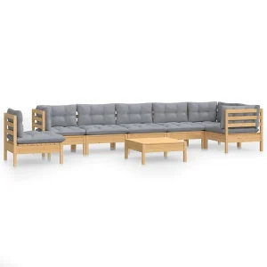 9-delige Loungeset met grijze kussens massief grenenhout 9-delige Loungeset met grijze kussens massief grenenhout