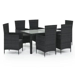 7-delige Tuinset met kussens poly rattan zwart 7-delige Tuinset met kussens poly rattan zwart