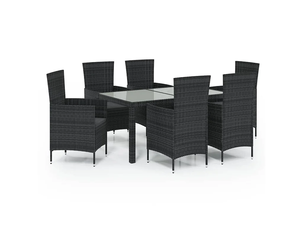 7-delige Tuinset met kussens poly rattan zwart