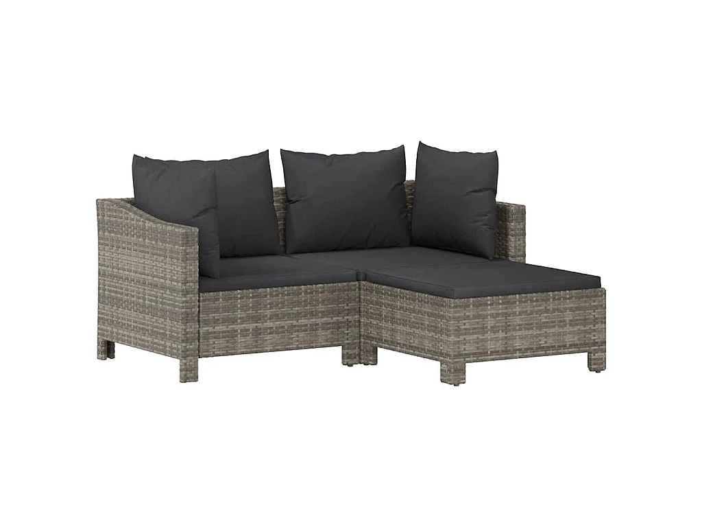 3-delige Loungeset met kussens poly rattan grijs