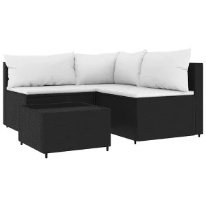 4-delige Loungeset met kussens poly rattan zwart 4-delige Loungeset met kussens poly rattan zwart