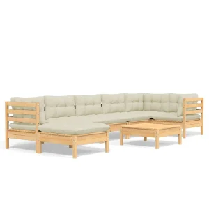 8-delige Loungeset met crèmekleurige kussens massief grenenhout 8-delige Loungeset met crèmekleurige kussens massief grenenhout