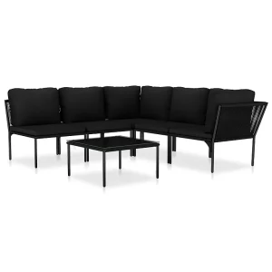 6-delige Loungeset met kussens PVC zwart 6-delige Loungeset met kussens PVC zwart