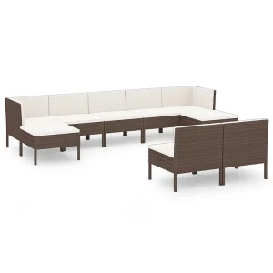 9-delige Loungeset met kussens poly rattan bruin 9-delige Loungeset met kussens poly rattan bruin