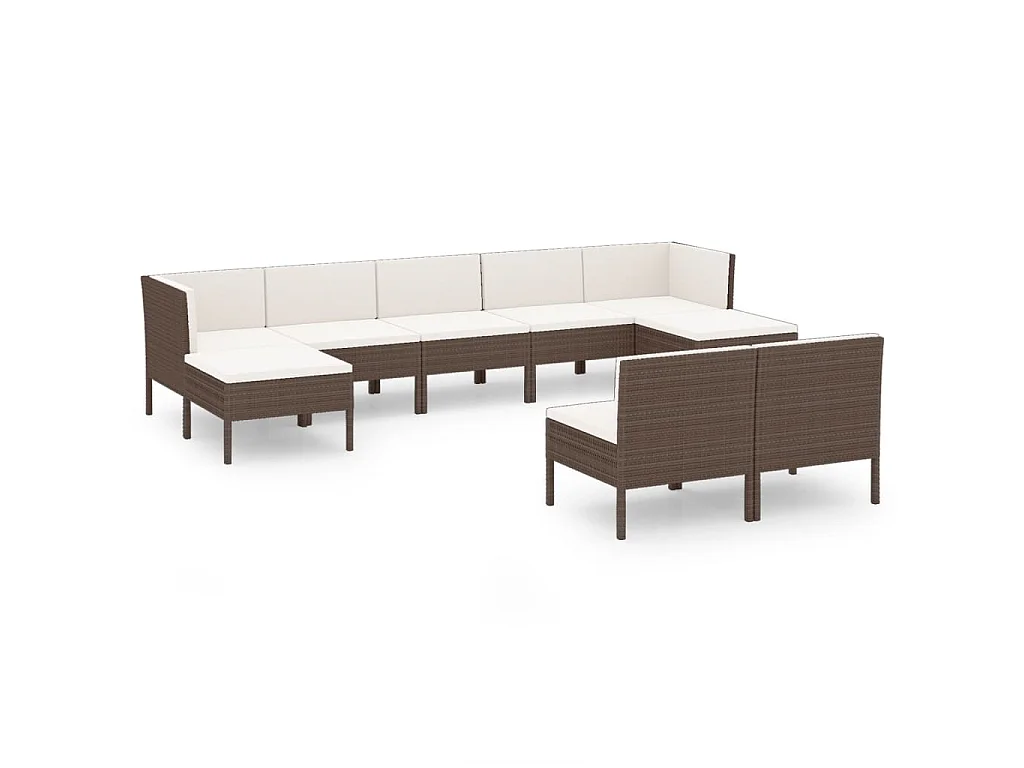 9-delige Loungeset met kussens poly rattan bruin