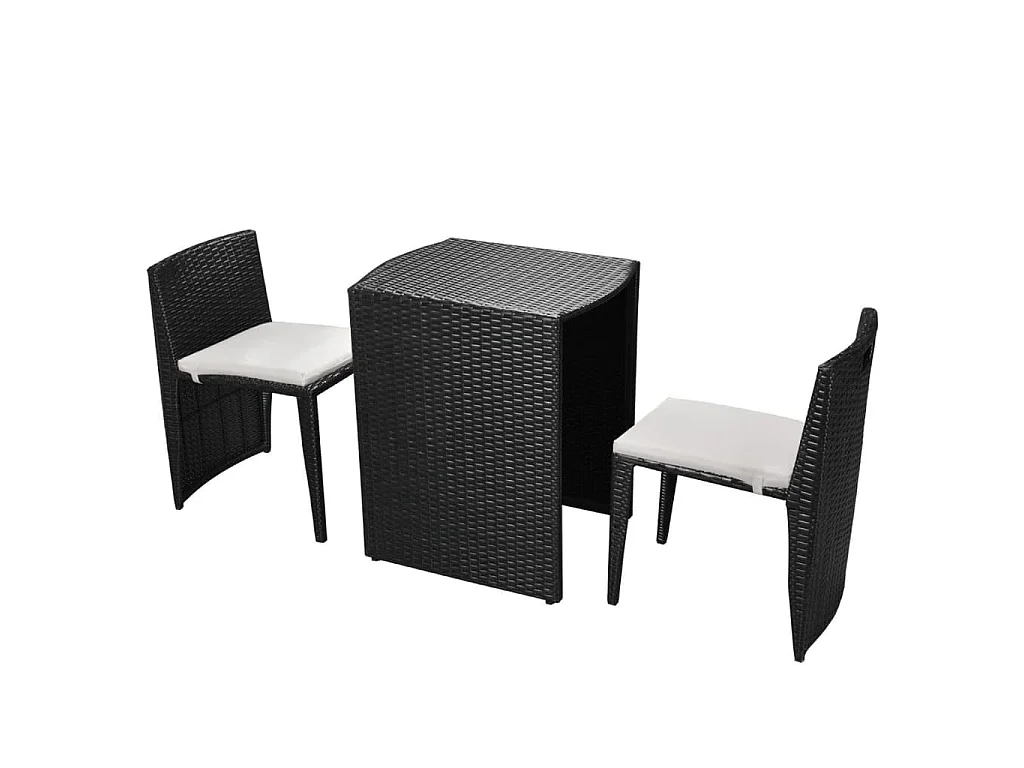 3-delige Bistroset met kussens poly rattan zwart