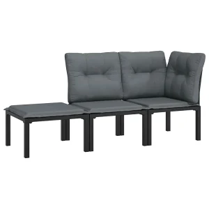 3-delige Loungeset met kussens poly rattan zwart en grijs 3-delige Loungeset met kussens poly rattan zwart en grijs