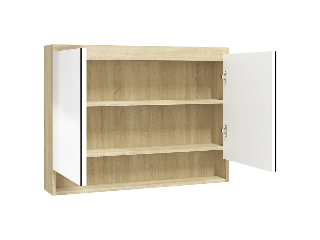 Badkamerkast met spiegel 80x15x60 cm MDF wit en eikenkleurig
