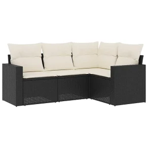 4-delige Loungeset met kussens poly rattan zwart 4-delige Loungeset met kussens poly rattan zwart