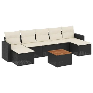 8-delige Loungeset met kussens poly rattan zwart 8-delige Loungeset met kussens poly rattan zwart
