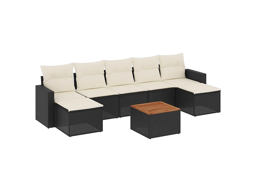 8-delige Loungeset met kussens poly rattan zwart