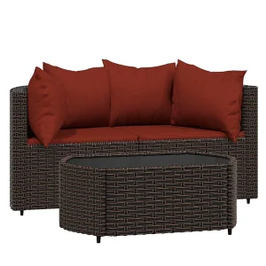 3-delige Loungeset met kussens poly rattan bruin 3-delige Loungeset met kussens poly rattan bruin