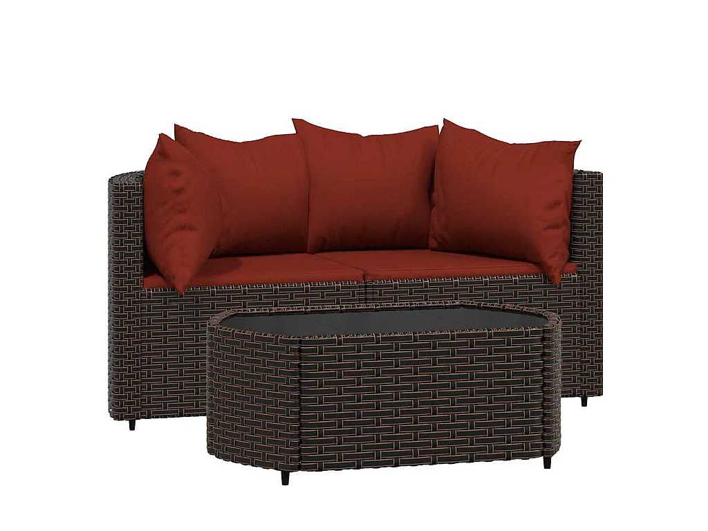 3-delige Loungeset met kussens poly rattan bruin