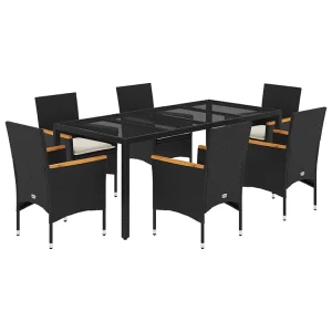 7-delige Tuinset met kussens poly rattan en acaciahout zwart 7-delige Tuinset met kussens poly rattan en acaciahout zwart