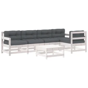 6-delige Loungeset met kussens massief hout wit 6-delige Loungeset met kussens massief hout wit