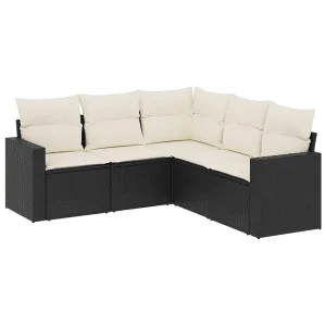 5-delige Loungeset met kussens poly rattan zwart 5-delige Loungeset met kussens poly rattan zwart