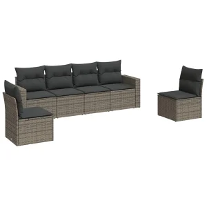 6-delige Loungeset met kussens poly rattan grijs 6-delige Loungeset met kussens poly rattan grijs