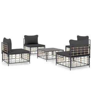 5-delige Loungeset met kussens poly rattan antracietkleurig 5-delige Loungeset met kussens poly rattan antracietkleurig