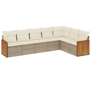 7-delige Loungeset met kussens poly rattan beige 7-delige Loungeset met kussens poly rattan beige