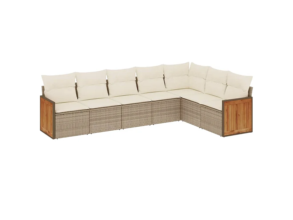 7-delige Loungeset met kussens poly rattan beige