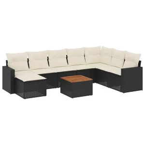 9-delige Loungeset met kussens poly rattan zwart 9-delige Loungeset met kussens poly rattan zwart