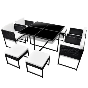 9-delige Tuinset met kussens poly rattan zwart 9-delige Tuinset met kussens poly rattan zwart