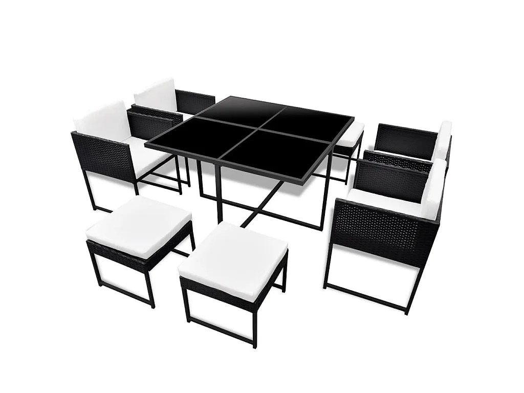 9-delige Tuinset met kussens poly rattan zwart