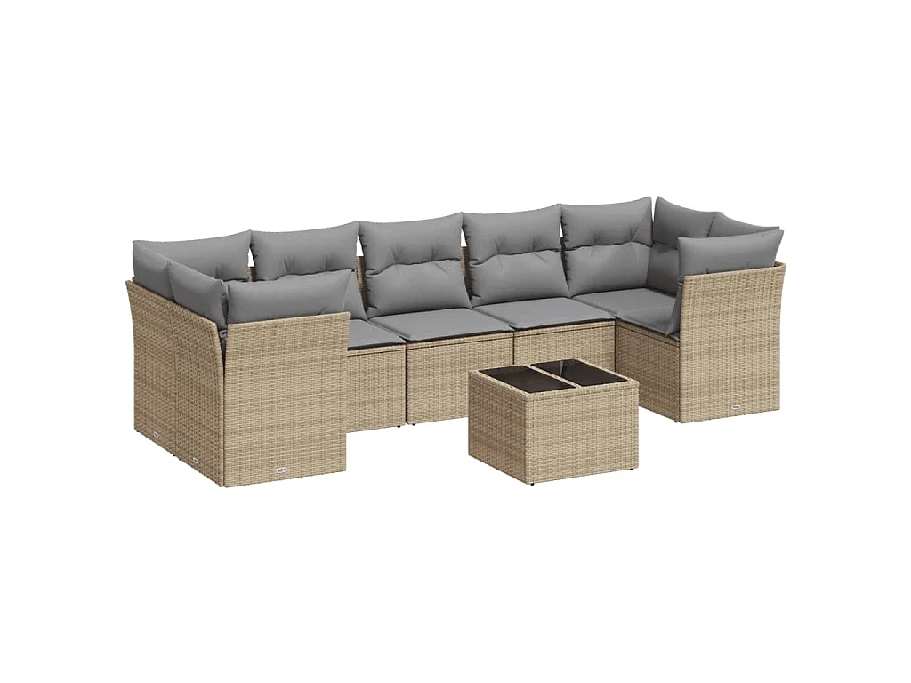8-delige Loungeset met kussens poly rattan beige