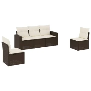 5-delige Loungeset met kussens poly rattan bruin 5-delige Loungeset met kussens poly rattan bruin