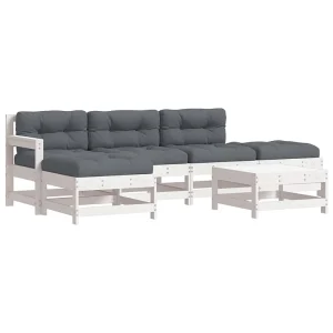 6-delige Loungeset met kussens massief hout wit 6-delige Loungeset met kussens massief hout wit