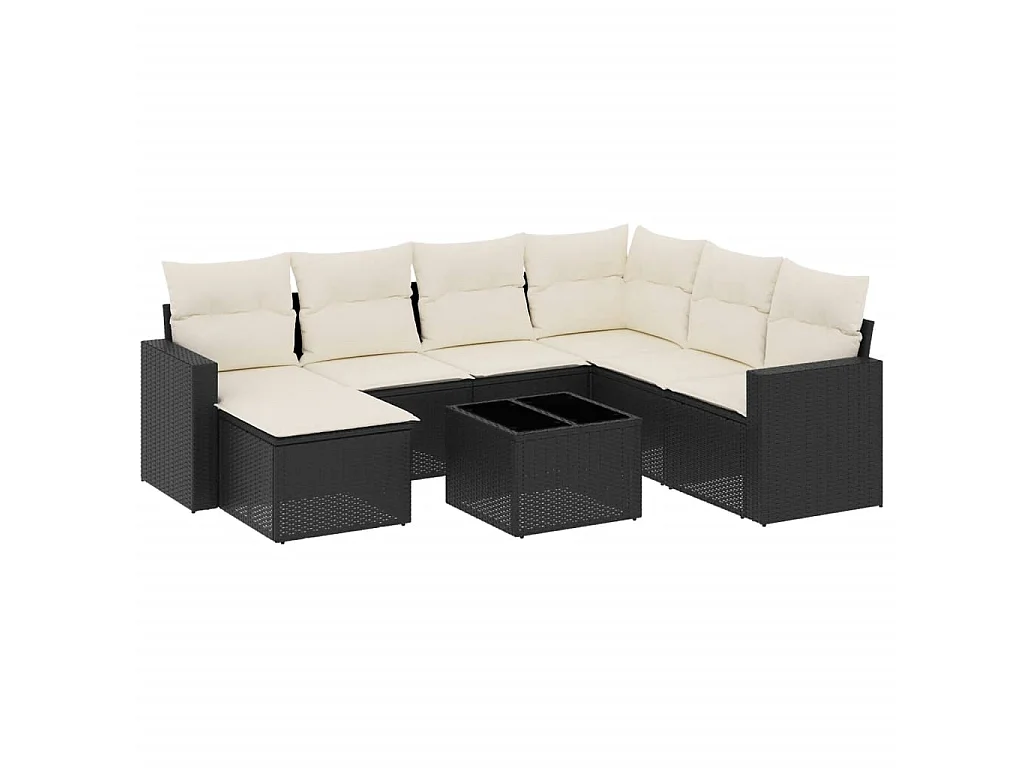 8-delige Loungeset met kussens poly rattan zwart