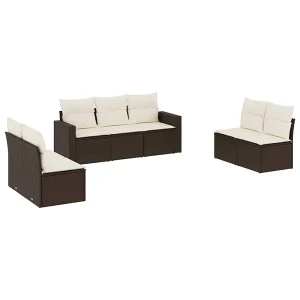 7-delige Loungeset met kussens poly rattan bruin 7-delige Loungeset met kussens poly rattan bruin