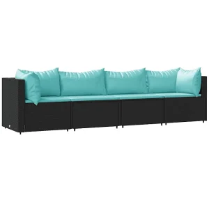 4-delige Loungeset met kussens poly rattan zwart 4-delige Loungeset met kussens poly rattan zwart