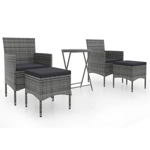 5-delige Bistroset poly rattan en gehard glas grijs