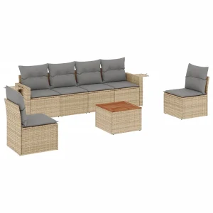 7-delige Loungeset met kussens poly rattan beige 7-delige Loungeset met kussens poly rattan beige
