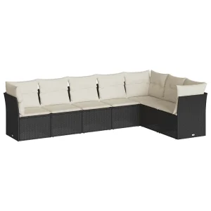 7-delige Loungeset met kussens poly rattan zwart 7-delige Loungeset met kussens poly rattan zwart