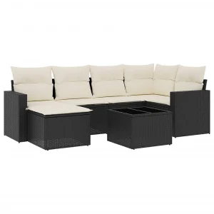 7-delige Loungeset met kussens poly rattan zwart 7-delige Loungeset met kussens poly rattan zwart