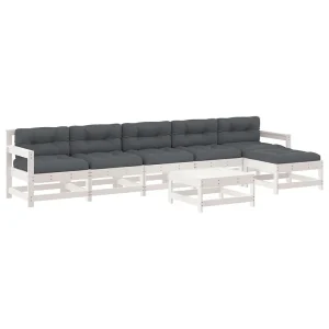 7-delige Loungeset met kussens massief hout wit 7-delige Loungeset met kussens massief hout wit