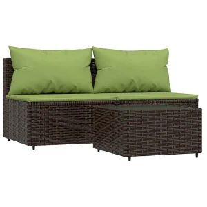 3-delige Loungeset met kussens poly rattan bruin 3-delige Loungeset met kussens poly rattan bruin