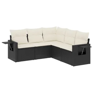 5-delige Loungeset met kussens poly rattan zwart 5-delige Loungeset met kussens poly rattan zwart