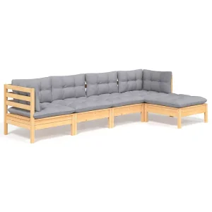 5-delige Loungeset met grijze kussens grenenhout