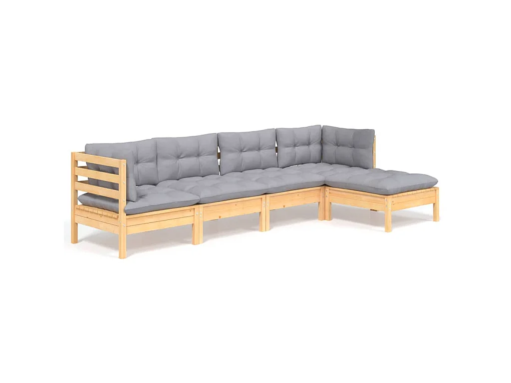 5-delige Loungeset met grijze kussens grenenhout