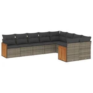 9-delige Loungeset met kussens poly rattan grijs 9-delige Loungeset met kussens poly rattan grijs