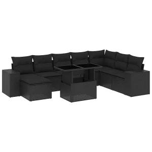 9-delige Loungeset met kussens poly rattan zwart 9-delige Loungeset met kussens poly rattan zwart